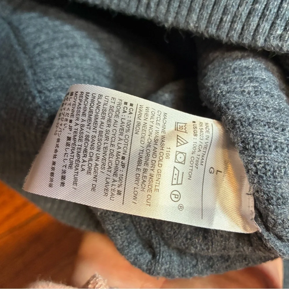 VTG Banana Republic Large Gray 100% Cotton Sweater Ribbed Crewneck Pullover